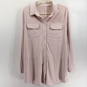 Soft Surroundings Harlow Pink Faux Suede Button Down Shirt Jacket Shacket Large